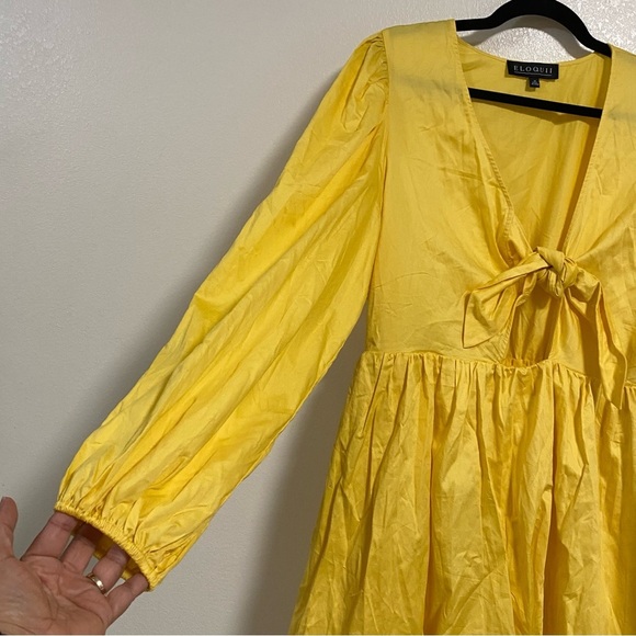 Eloquii Dress Women’s Size 16 Yellow Bubble hem Puff Sleeve Mini Dress NWT - Picture 3 of 15